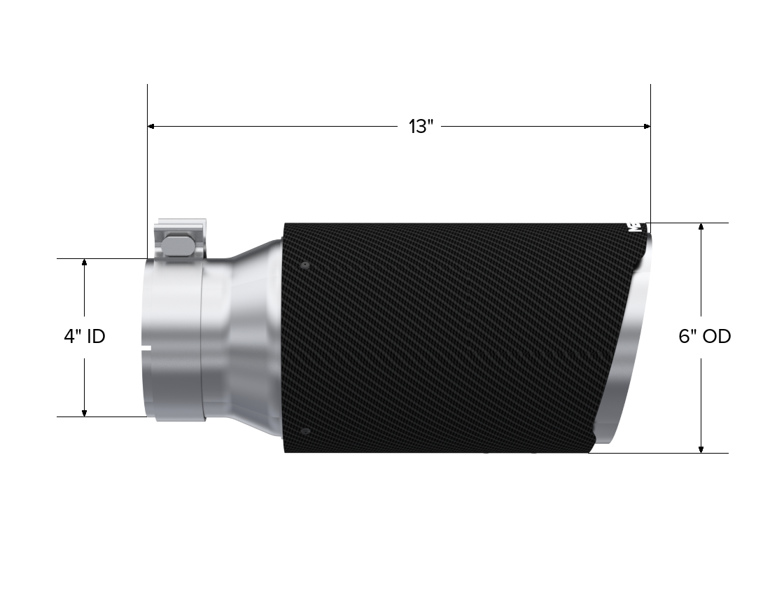 MBRP Exhaust T5072CF Tip 6in OD, Angle Cut End, 4in Inlet, 12in Length, T304 CF.
